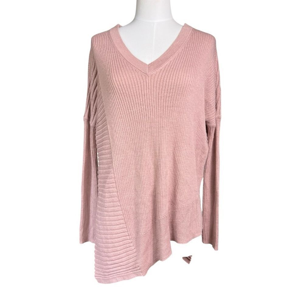 All Saints Keld Olivo Asymmetric V-Neck Ribbed Sweater Pink Size XS - Picture 4 of 12